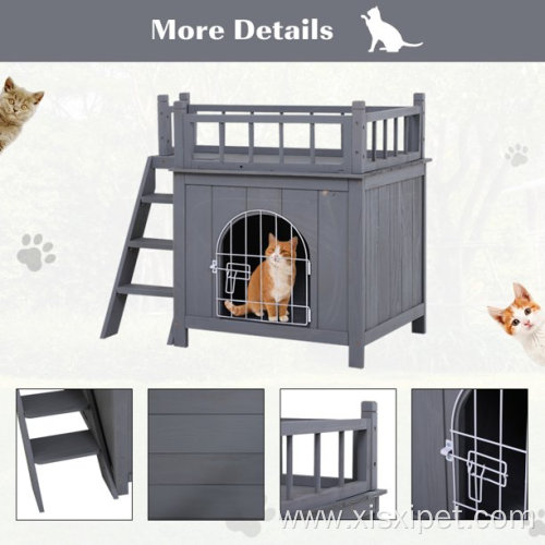 2-Story Indoor/Outdoor Wood Cat Dog House Cage